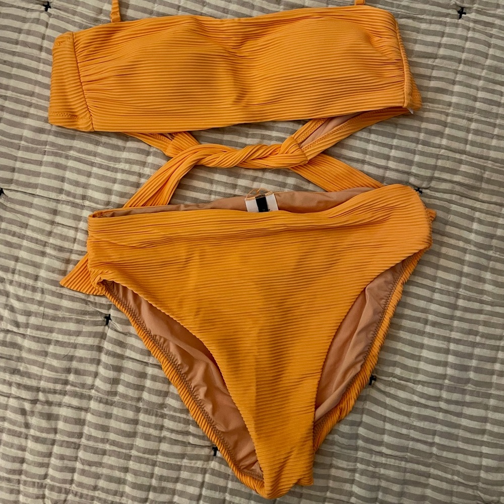 J. Crew Rib Bandeau w/Tie Back and Bikini Bottom